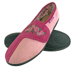 Dunlop - Pantuflas de velcro florales de espuma viscoelástica ajustables para señoras mayores