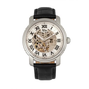 Reloj automático Reign Kahn con correa de cuero y esqueleto
