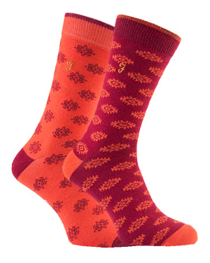 Farah - 2 Pares de Calcetines de Algodón Retro de Lujo para Hombre con Diseños Divertidos - FVS010ORG