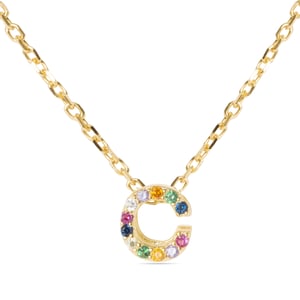 Collar Luxenter  de Plata de Ley 925 con Circonita Multicolor acabado en oro amarillo de 18K - Alphabet