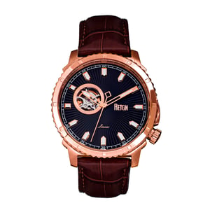Reloj automático Reign Bauer semiesqueleto con correa de cuero
