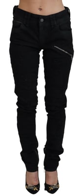 Jeans de mujer ajustados de algodón negro de John Galliano, de cintura media y corte slim.
