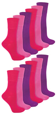 IOMI - Paquete múltiple de 12 pares de calcetines diabéticos de bambú para mujer sin costuras y sin elástico en la parte superior - Rosa