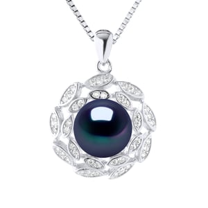 Sol Collar Pearl de agua dulce 9-10 mm Negro 925