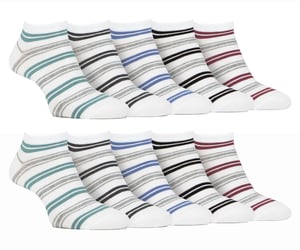 10 Pares de Calcetines de Bambú para Hombre | Farah | Striped Cushioned Ankle Socks - White Stripe