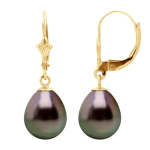 Pendientes de caída de perlas tahitianas 9-10 mm de oro blanco