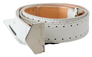 Cinturón de Cintura de Cuero Blanco con Hebilla de Logo Hexagonal para Mujer GF Ferre