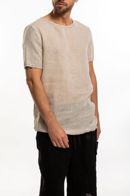 Takeshy Kurosawa Camiseta Lino Hombre Beige