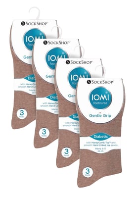 Calcetines Diabéticos 12 Pares Multipack Gentle Grip Top | IOMI | Mid Calf Loose Top Non Elastic Cotton Socks with Handlinked Seamless Toe - Beige