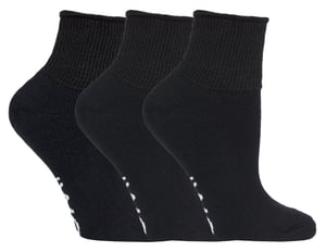 IOMI - Calcetines de algodón acolchados para diabéticos de 3 pares para pies y piernas hinchados - Negro