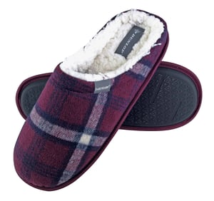 Dunlop - Hombre cálido forro polar Slip on Mule cuadros a cuadros Zapatillas de casa