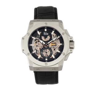 Reloj automático Reign Commodus con correa de cuero y esqueleto