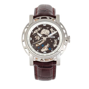 Reloj automático Reign Stavros con correa de cuero y esqueleto
