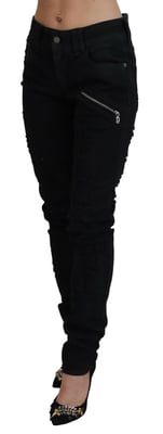 Jeans de mujer ajustados de algodón negro de John Galliano, de cintura media y corte slim.