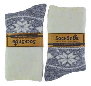 Calcetines de Cama de Lana para Mujer con Diseño Fairisle | Snob de Calcetines | Calcetines Térmicos de Salón para Invierno | Usados para Botas, Dormir, Salir al Aire Libre o como Regalo | Diseños Navideños - Gris