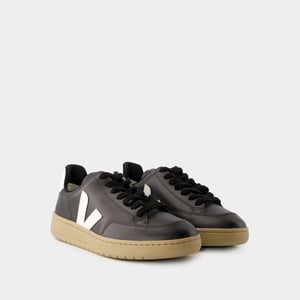 Zapatillas V-12 - Veja - Piel - Negro/Blanco