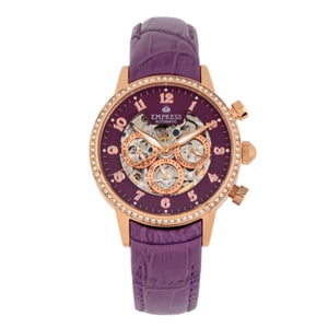Reloj automático con esfera esqueletizada y correa de cuero Emperatriz Beatrice con día/fecha
