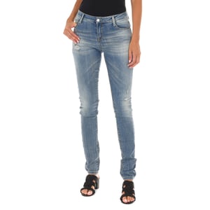Pantalon Tejano Largo efecto gastado y roto 10DB50305 mujer