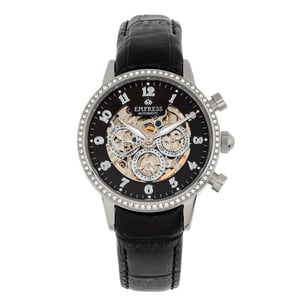 Reloj automático Empress Beatrice con esfera esquelética y correa de cuero con día y fecha