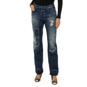 Pantalones largos tejanos efecto gastado y roto 6Y5990-5D3UZ mujer