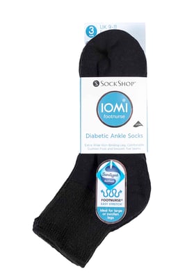 IOMI - Calcetines de algodón acolchados para diabéticos de 3 pares para pies y piernas hinchados - Negro