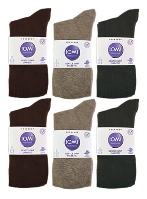 IOMI - Paquete múltiple de 12 pares de calcetines diabéticos de bambú para mujer sin costuras y sin elástico - Marrón oscuro