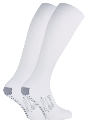 Medalin Saphena - Paquete de 2 Medias de Compresión Graduada Anti Embolia por Debajo de la Rodilla con Agarres - Blanco