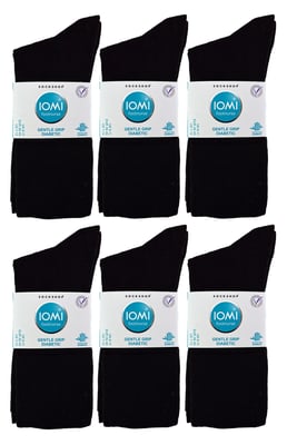 IOMI - 12 Pares Multipack Calcetines Diabéticos de Bambú para Hombre | Calcetines sin costuras extra anchos con parte superior de agarre suave no elástico - Negro