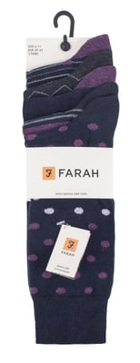 Farah - Paquete de 5 calcetines de algodón para hombre, finos, transpirables y con diseño de lunares - FCS273NVYPUR (Lunares)
