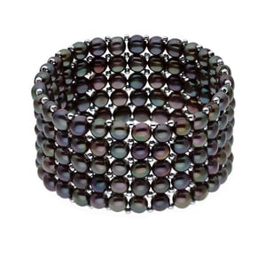 Pulsera de manguito 5 filas Pearl de agua dulce negra 925