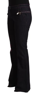 Jeans de mezclilla acampanados de algodón elástico negro de mujer Exte de tiro medio