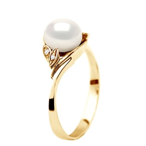 Anillo de perlas de agua dulce de 7-8 mm y 0,020 cts joyas de diamantes de oro blanco