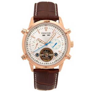 Reloj automático Heritor Wilhelm semiesqueleto con correa de cuero y día/fecha
