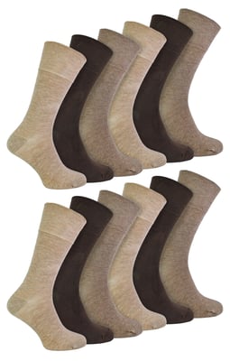 IOMI - Paquete múltiple de 12 pares de calcetines diabéticos de bambú para hombre - marrón