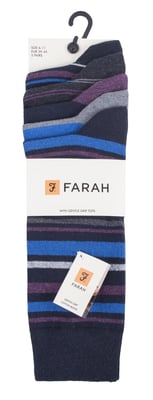Farah - Pack de 5 calcetines de algodón para hombre de rayas finas, transpirables y de corte clásico - FCS271NVYPUR (Rayas)