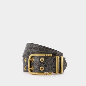 Ceinture Duo - By Far - Piel de cocodrilo - Gris