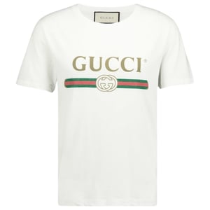 Gucci Camiseta blanca de corte slim con logo de Gucci lavada