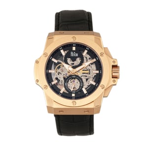 Reloj automático Reign Commodus con correa de cuero y esqueleto