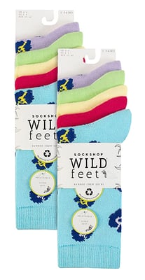 Wildfeet - Paquete de 10 calcetines de bambú para mujer con estampado de lunares, leopardo y flores - Multicolor