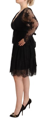 Aniye By Vestido de Cambio de Manga Larga de Algodón Negro con Encaje Floral para Mujer