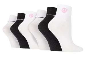 6 Pares Señoras Lounge Gire Puño Calcetines | Wildfeet | Calcetines de punto tobillo bordado - Paz