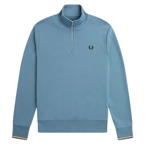 Fred Perry Sudadera con media cremallera y manga con ribete doble en azul ceniza