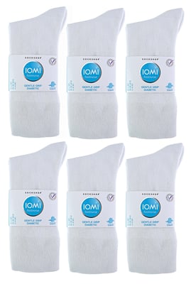IOMI - Paquete múltiple de 12 pares de calcetines diabéticos de bambú para hombre - Blanco