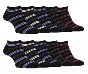 10 Pares de Calcetines de Bambú para Hombre | Farah | Striped Cushioned Ankle Socks - Black Stripe