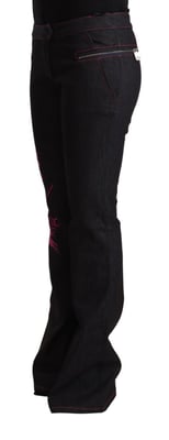 Jeans de mezclilla acampanados de algodón elástico negro de mujer Exte de tiro medio