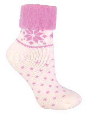 Calcetines de Cama de Lana para Mujer con Diseño Fairisle | Snob de Calcetines | Calcetines Térmicos de Salón para Invierno | Usados para Botas, Dormir, Salir al Aire Libre o como Regalo | Diseños Navideños - Crema