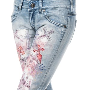 Pantalon largo tejano efecto roto con bajos pitillo F054176 mujer