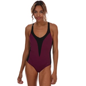 Speedo Opallux 1 pieza Black Purple Womens Swimsuit 8 12289D731