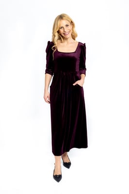 Vestido Midi de terciopelo - burdeos