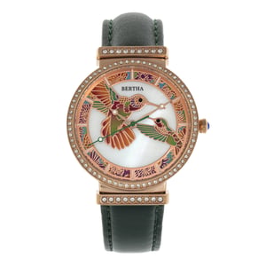 Reloj de banda de cuero Bertha Emily con nácar
